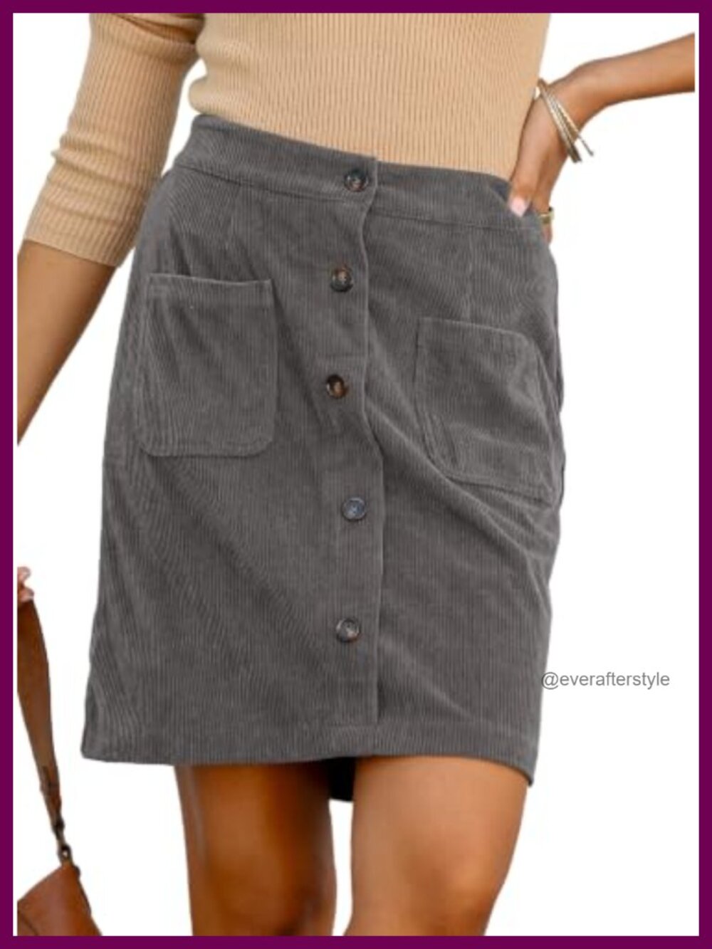 Corduroy Skirt High Waist Knee Length Pockets